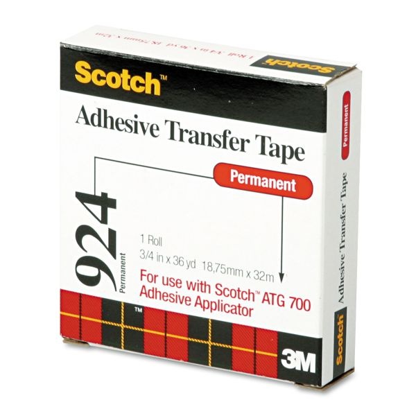 Scotch Atg Adhesive Transfer Tape Roll, Permanent, Holds Up To 0.5 Lbs, 0.75" X 36 Yds, Clear