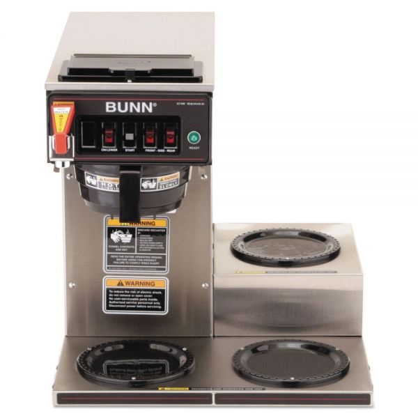 Bunn Cwtf-3 Three Burner Automatic Coffee Brewer, 12-Cup, Black/Stainless Steel
