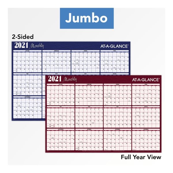 At-A-Glance Reversible Horizontal Erasable Wall Planner, 48 X 32, Assorted Sheet Colors, 12-Month (Jan To Dec): 2024