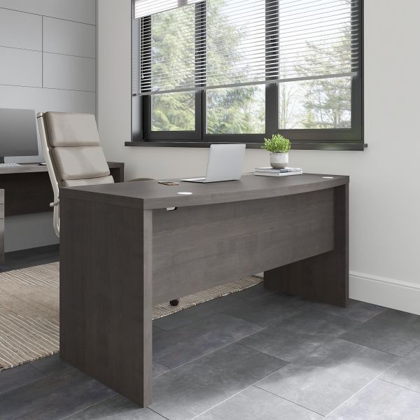 Office By Kathy Ireland Echo 60W Bow Front Desk In Charcoal Maple