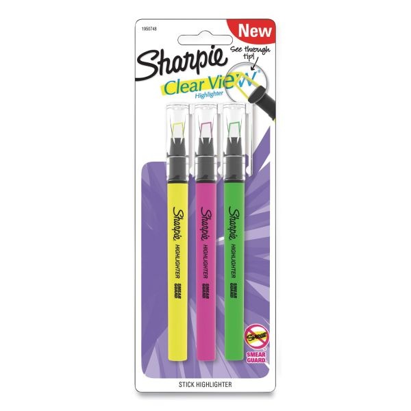 Sharpie Clearview Pen-Style Highlighter, Assorted Ink Colors, Chisel Tip, Assorted Barrel Colors, 3/Pack