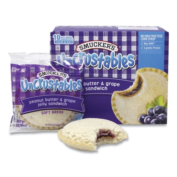 Smucker's Uncrustables Soft Bread Sandwiches, Grape Jelly, 2 Oz, 10/Box, 2 Boxes/Carton