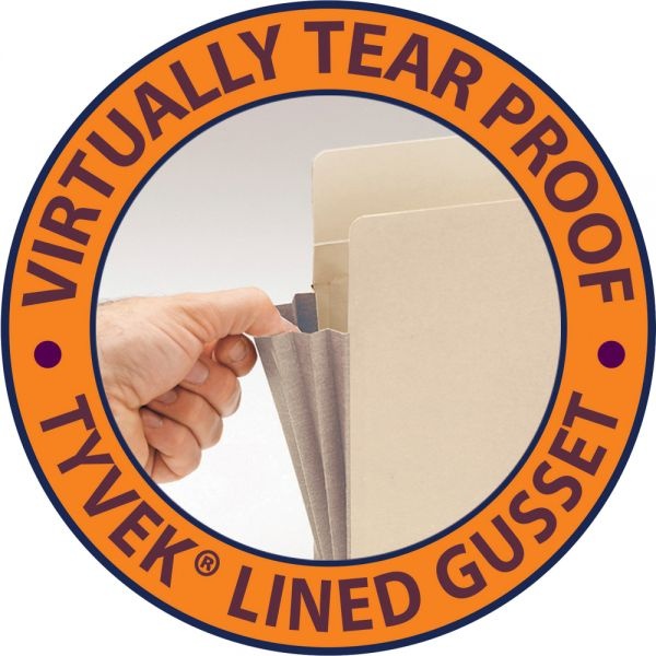 Smead Tyvek-Lined Gusset End-Tab File Pockets, Legal Size, 5 1/4" Expansion, Manila, Box Of 10