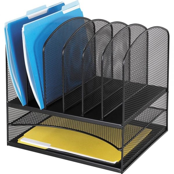 Safco Onyx Mesh Desk Organizer With Two Horizontal And Six Upright Sections, Letter Size Files, 13.25" X 11.5" X 13", Black