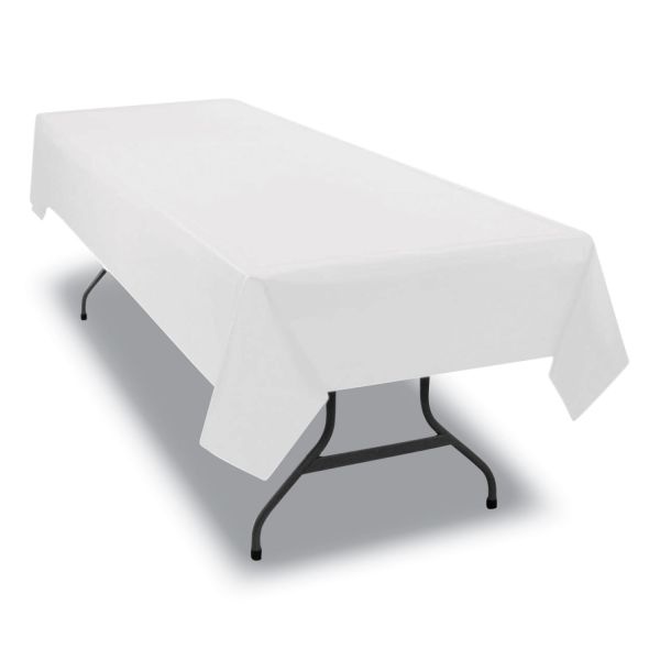 Table Mate Plastic Table Covers, 54" X 108", White, Pack Of 6