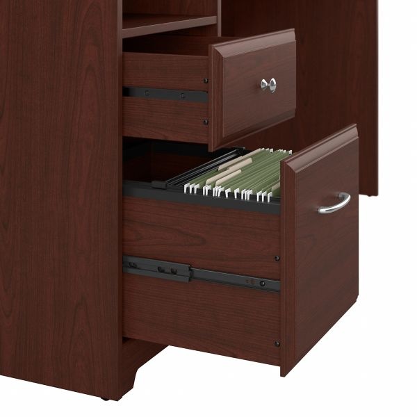 Bush Furniture Cabot 60W 3 Position L Shaped Sit To Stand Desk With Hutch In Harvest Cherry