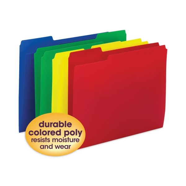 Smead Top Tab Poly Colored File Folders, 1/3-Cut Tabs: Assorted, Letter Size, 0.75" Expansion, Assorted Colors,12/Pack
