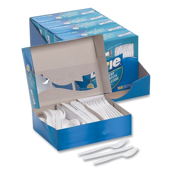 Dixie Combo Pack, Tray With White Plastic Utensils, 56 Forks, 56 Knives, 56 Spoons