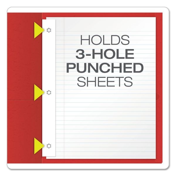 Oxford Twin-Pocket Folders With 3 Fasteners, 85-Sheet Capacity, Red, 25/Box