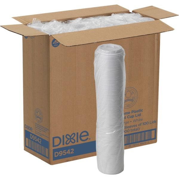 Dixie Dome Drink-Thru Lids, Fits 10 Oz To 20 Oz Dixie Paper Hot Cups, White, 100/Pack