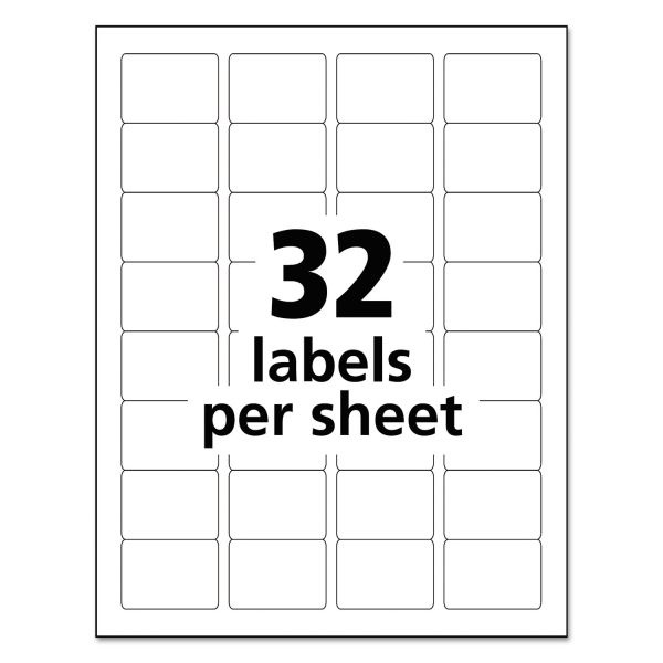 Avery Durable Permanent Id Labels With Trueblock Technology, Laser Printers, 1.25 X 1.75, White, 32/Sheet, 50 Sheets/Pack