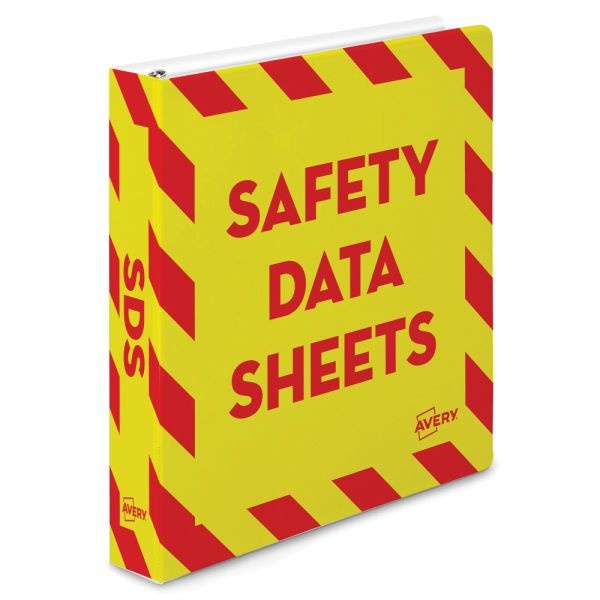 Avery Preprinted Safety Data Sheet 3-Ring Binder, 1 1/2" Rings, Yellow/Red