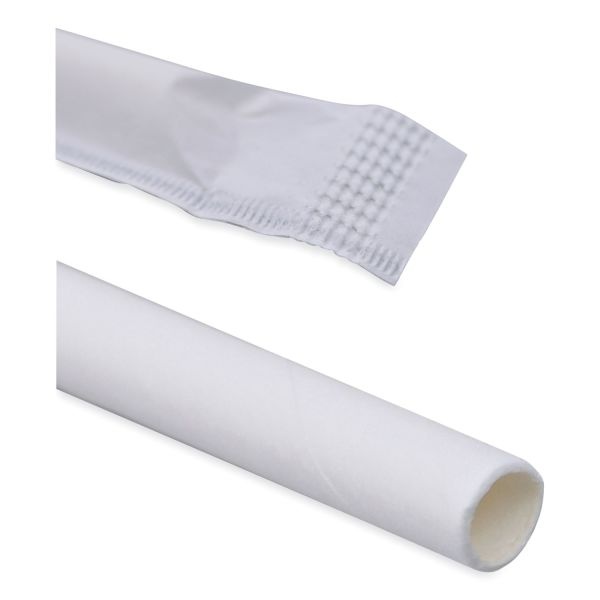 Boardwalk Individually Wrapped Paper Straws, 7.75" X 0.25", White, 3,200/Carton