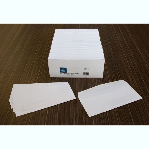 Business Source Commercial Window Envelopes, #10 (9.50" X 4.13"), Gummed Seal, 500 Envelopes/ Box,