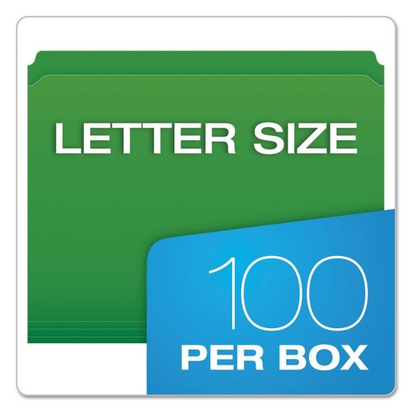 Pendaflex Double-Ply Reinforced Top Tab Colored File Folders, Straight Tabs, Letter Size, 0.75" Expansion, Bright Green, 100/Box