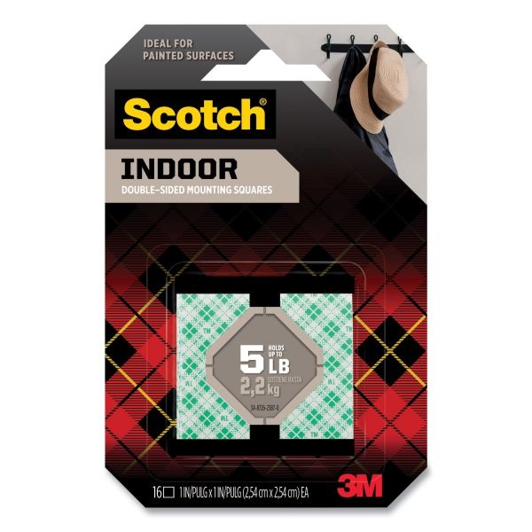 Scotch Permanent High-Density Foam Mounting Tape, 1" Squares, Double-Sided, Holds Up To 5 Lbs, White, 16/Pack