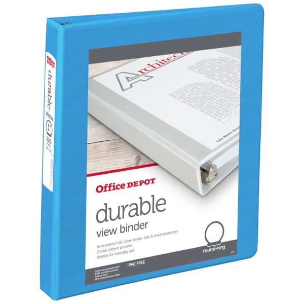 Durable View 3-Ring Binder, 1" Round Rings, 49% Recycled, Blue