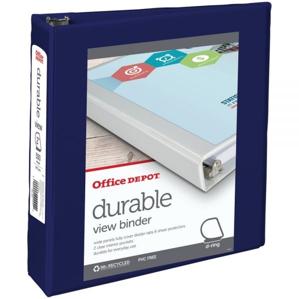 Durable View 3-Ring Binder, 2" D-Rings, 49% Recycled, Blue