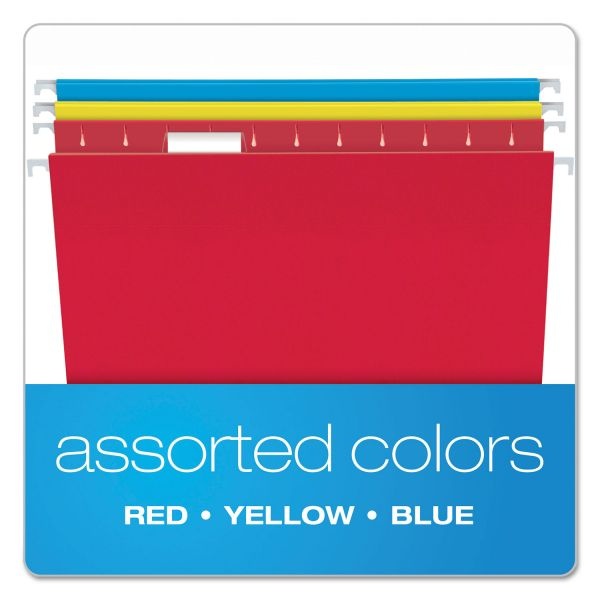 Pendaflex Colored Hanging Folders, Letter Size, 1/5-Cut Tabs, Three-Color Assortment, 25/Box