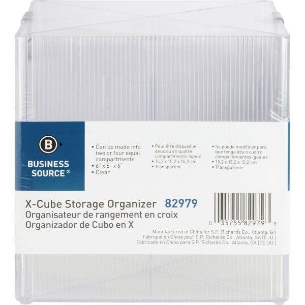 Business Source X-Cube Storage Organizer - 4 Compartment(S) - 6" Height X 6" Width X 6" Depthdesktop - Clear - 1 Each