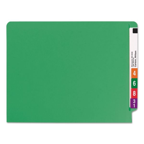 Smead Watershed Cutless End Tab Fastener Folders, 0.75" Expansion, 2 Fasteners, Letter Size, Green Exterior, 50/Box
