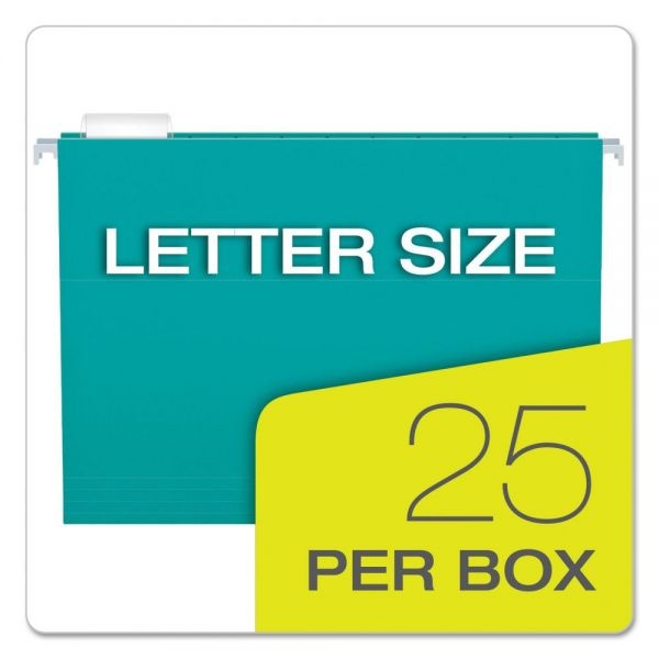 Pendaflex Colored Hanging Folders, Letter Size, 1/5-Cut Tabs, Aqua, 25/Box