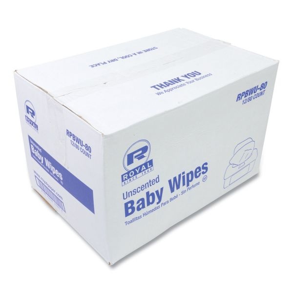 Amercareroyal Baby Wipes Tub, White, 80/Tub, 12/Carton