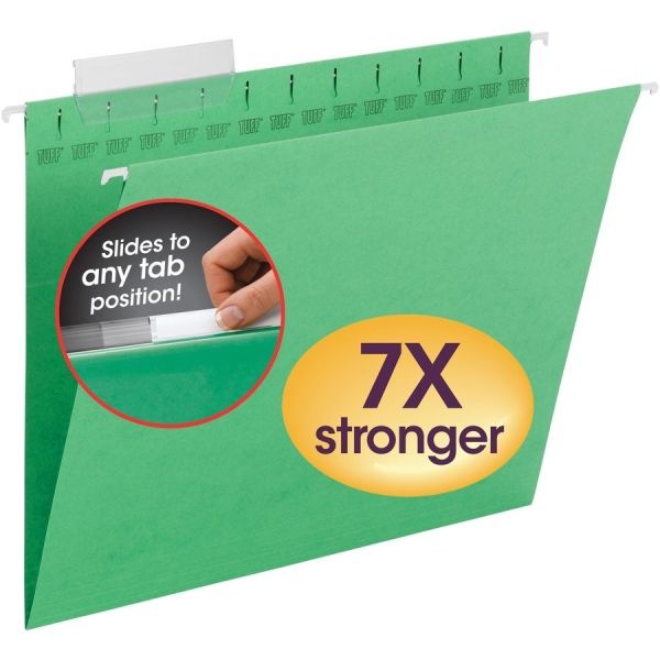 Smead Tuff Hanging Folders With Easy Slide Tab, Letter Size, 1/3-Cut Tabs, Green, 18/Box