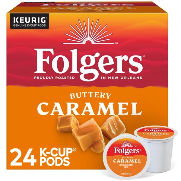Folgers Coffee K-Cups, Buttery Caramel, Medium Roast, 24 K-Cups
