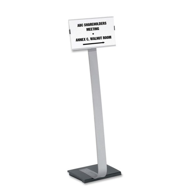 Durable Info Sign Duo Floor Sign Stand, 46 1/2"H X 11"W X 11 1/2"D, Black/Silver