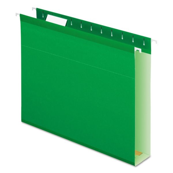 Pendaflex Extra Capacity Reinforced Hanging File Folders With Box Bottom, 2" Capacity, Letter Size, 1/5-Cut Tabs, Bright Green, 25/Box
