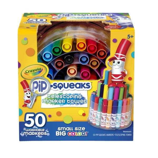 Crayola Pip-Squeaks Markers With Tower Storage Case, Assorted Colors, Pack Of 50