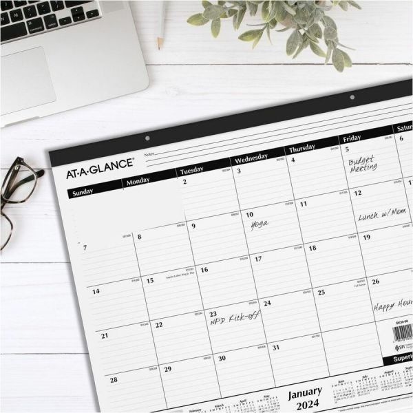 At-A-Glance Ruled Desk Pad, 24 X 19, White Sheets, Black Binding, Black Corners, 12-Month (Jan To Dec): 2024