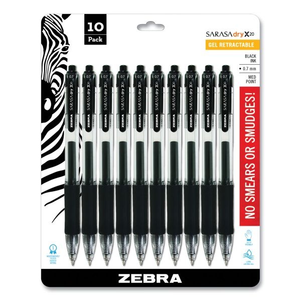 Zebra Sarasa Dry Gel X20 Gel Pen, Retractable, Medium 0.7 Mm, Black Ink