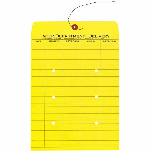 Quality Park Interdepartment Envelopes, 10" X 13", Button & String Closure, Yellow, Box Of 100