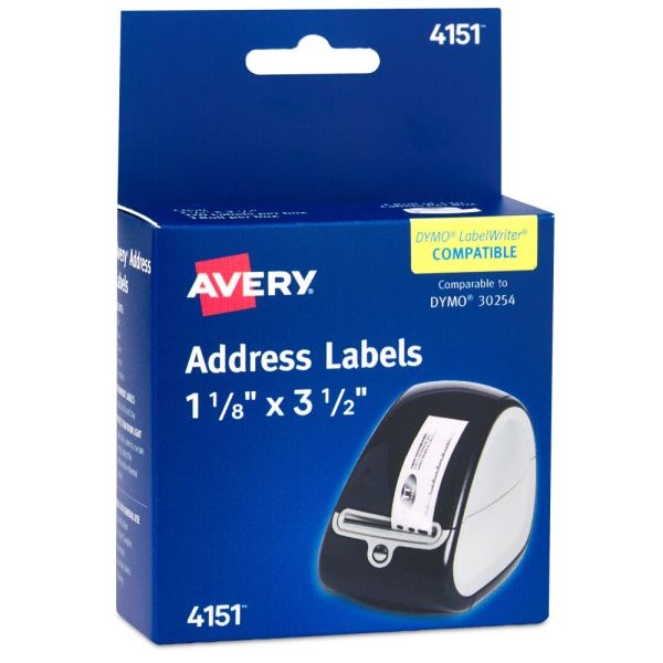 Avery Direct Thermal Roll Labels, 4151, Rectangle, 1-1/8" X 3-1/2", Clear, 120 Labels Per Roll, 1 Box Per Roll