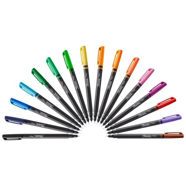 Sharpie Porous Art Pens, Fine Point, 0.4 Mm, Black Barrel, Assorted Ink Colors, Pack Of 24