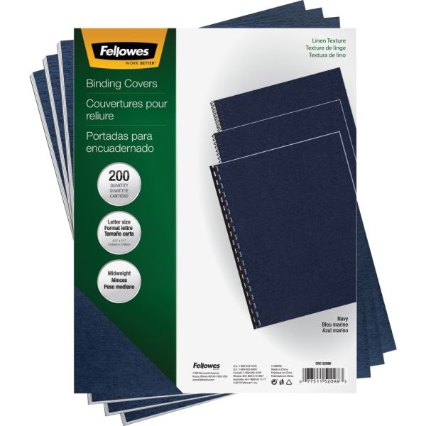 Fellowes Linen Classic Presentation Covers, 8 1/2" 11", Navy, Pack Of 200