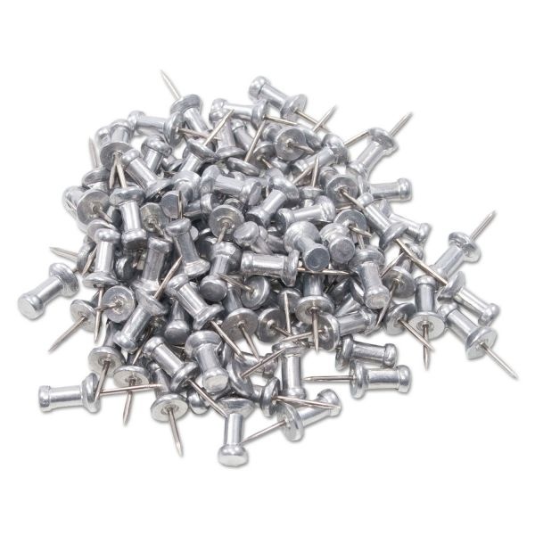 Gem Aluminum Head Push Pins, Aluminum, Silver, 0.38", 100/Box