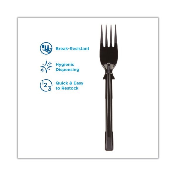 Dixie Smartstock Tri-Tower Dispensing System Cutlery, Forks, Mediumweight, Polypropylene, Black, 40/Pack, 24 Packs/Carton