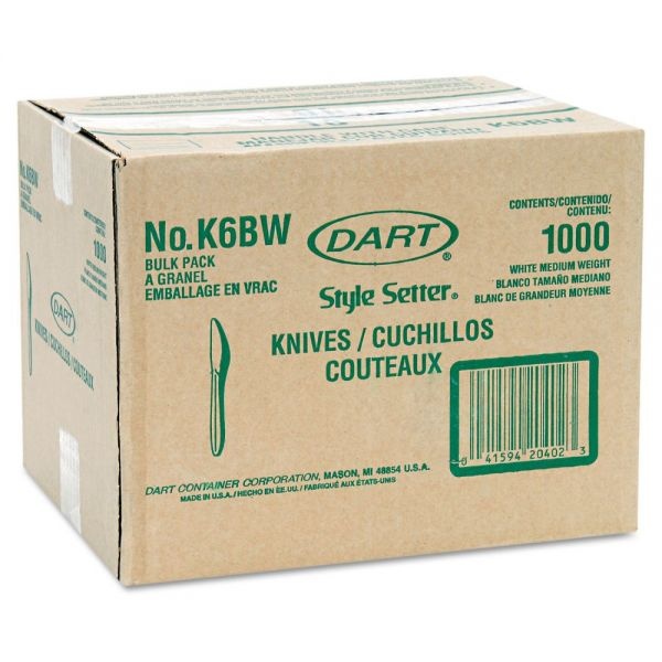 Dart Style Setter Mediumweight Plastic Knives, White, 1000/Carton