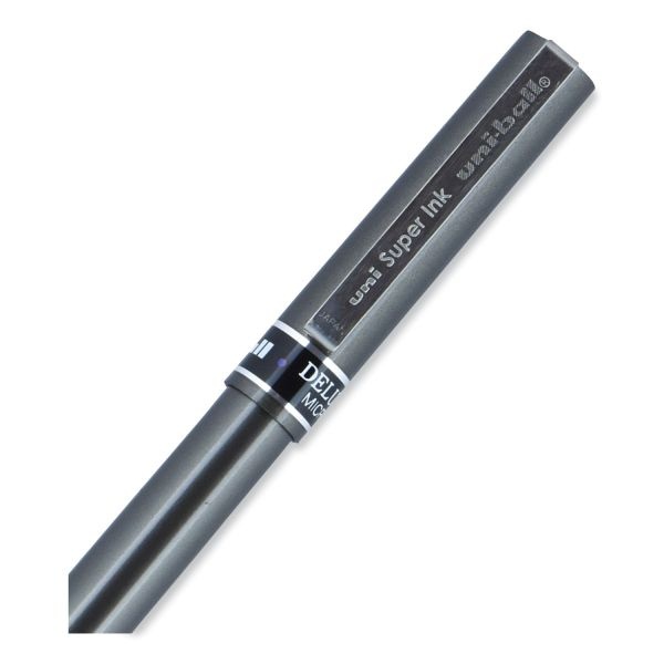 Uniball Deluxe Roller Ball Pen, Stick, Extra-Fine 0.5 Mm, Blue Ink, Metallic Gray/Black/Blue Barrel, Dozen