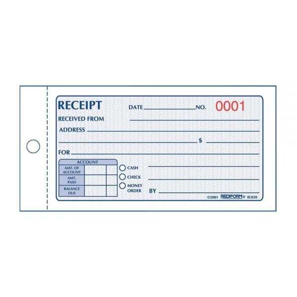 Rediform Small Money Receipt Book, Two-Part Carbonless, 5 X 2.75, 1/Page, 50 Forms