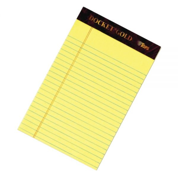 Tops Docket Gold Premium Writing Pads, 5" X 8", Jr. Legal Rule, Canary, 50 Sheets Per Pad, Pack Of 6 Pads