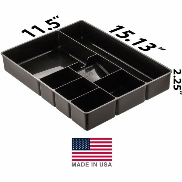 Officemate Plastic 8-Compartment Storage Deep Drawer Organizer Tray, 2 1/4" X 15 1/8" X 11 1/2", Black