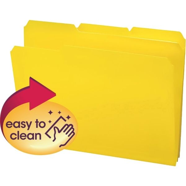 Smead Top Tab Poly Colored File Folders, 1/3-Cut Tabs: Assorted, Letter Size, 0.75" Expansion, Yellow, 24/Box