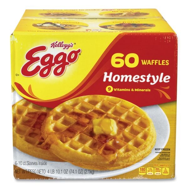 Kellogg's Eggo Homestyle Waffles, 74.1 Oz Box, 10 Waffles/Sleeve, 6 Sleeves/Box