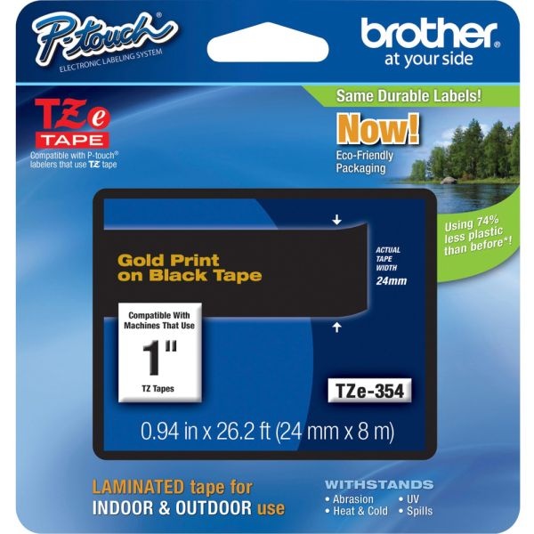 Brother P-Touch Tze Laminated Tape - 15/16" Width - Rectangle - Thermal Transfer - Gold, Black - 1 Each - Water Resistant - Grease Resistant, Grime Resistant, Temperature Resistant