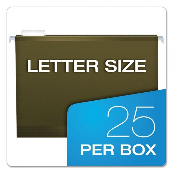 Pendaflex Extra Capacity Reinforced Hanging File Folders With Box Bottom, 1" Capacity, Letter Size, 1/5-Cut Tabs, Green, 25/Box