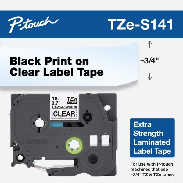 Brother Tze-S141 Extra-Strength Black-On-Clear Tape, 0.75" X 26.2'